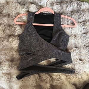 SHEIN Sparkling Black Wrap Crop Top